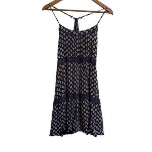 Hollister Womens Blue Floral Crochet Trim Sleeveless Bohemian Mini Dress Medium